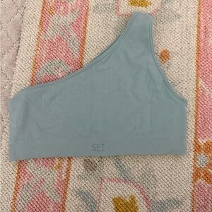 One-Shoulder Ribbed Set Active bra in Light Blue